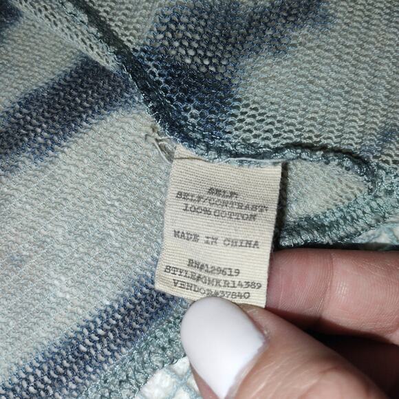 Gimmicks by BKE Blue Watercolor Boho Open Front Cardigan with Crochet Trim - Picture 7 of 8